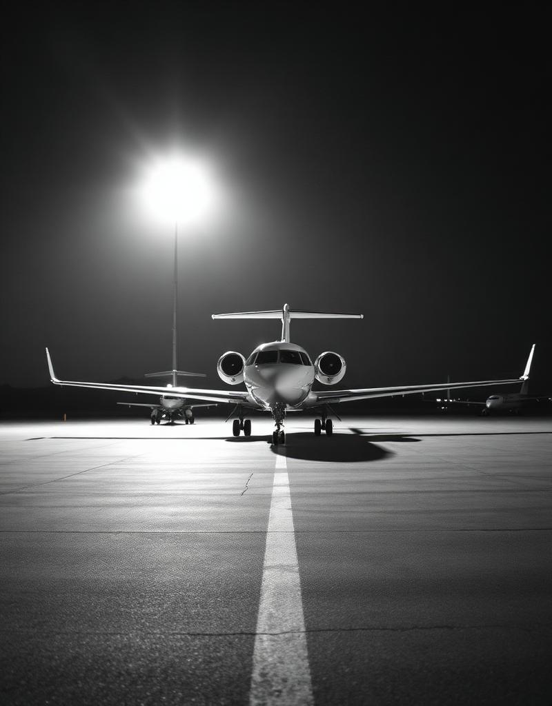 Private jet at night